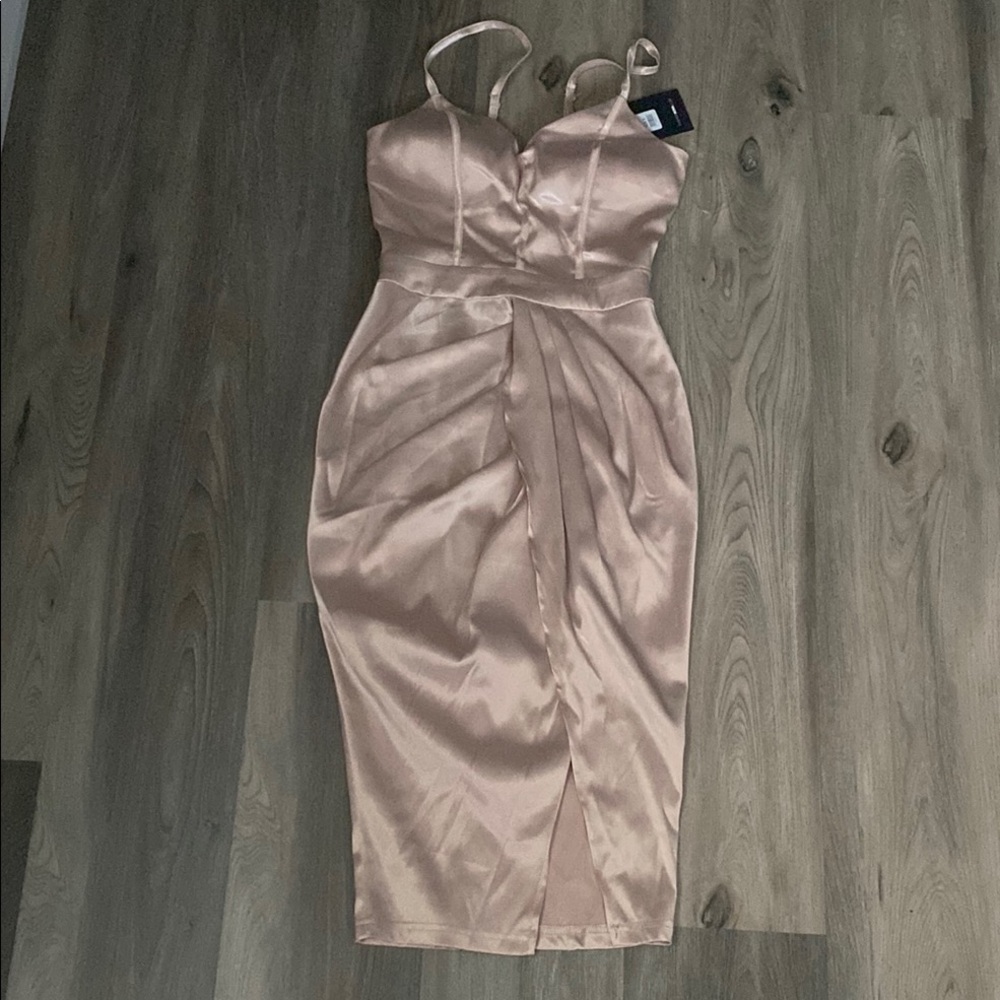 Fashion Nova Blush Satin Midi Dress